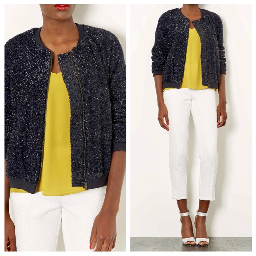 Topshop Blue Lurex Bomber Jacket •NWT•